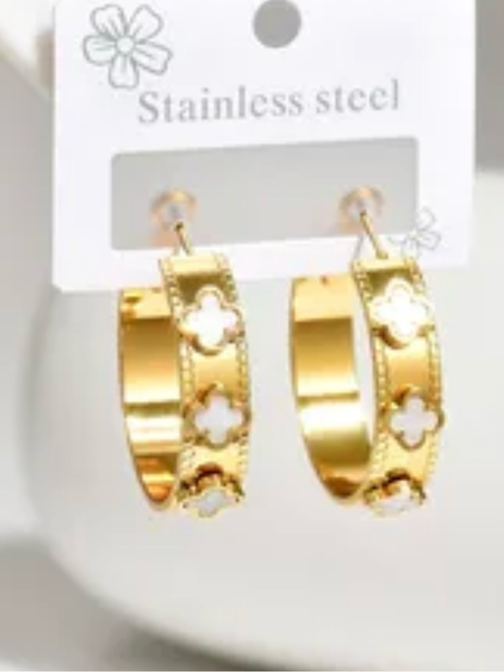 Gold Floral Hoop Earrings - Stainless Steel